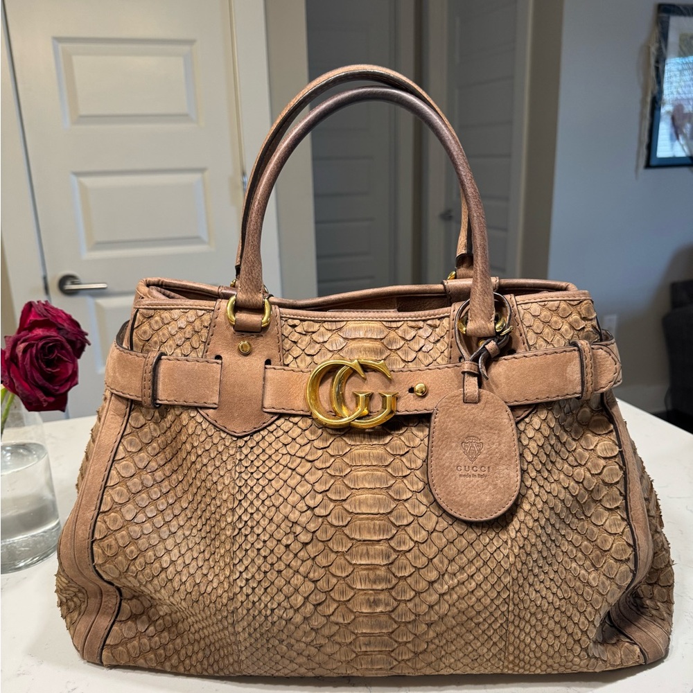 Gucci Python Large Gg Running Tote In Brown - image 1